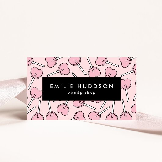 Pink Lollipops, Heart Lollipops, Lolly, Candy Shop Visitekaartje