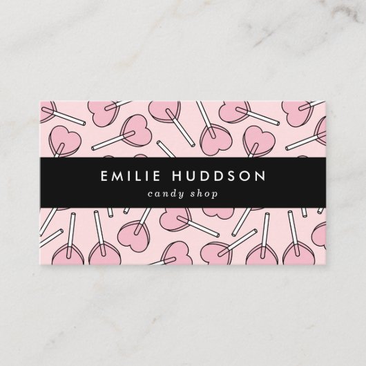 Pink Lollipops, Heart Lollipops, Lolly, Candy Shop Visitekaartje (Voorkant)
