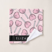 Pink Lollipops, Heart Lollipops, Lolly, Your Name Bad Handdoek (Wasdoekje)