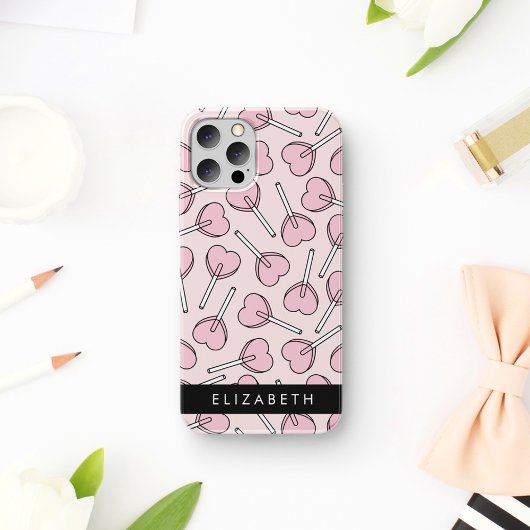 Pink Lollipops, Heart Lollipops, Lolly, Your Name Case-Mate iPhone Case
