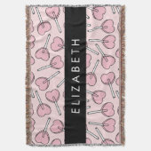 Pink Lollipops, Heart Lollipops, Lolly, Your Name Deken (Voorkant Verticaal)