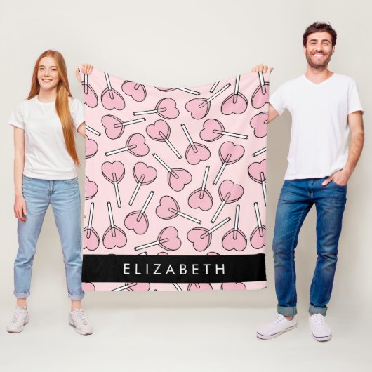 Pink Lollipops, Heart Lollipops, Lolly, Your Name Fleece Deken (In situ)