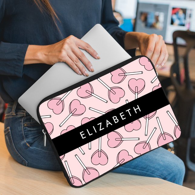 Pink Lollipops, Heart Lollipops, Lolly, Your Name Laptop Sleeve (Creator heeft geüpload)