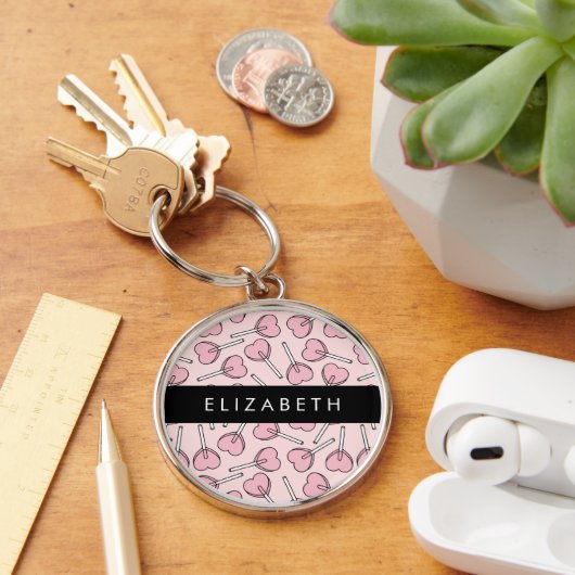 Pink Lollipops, Heart Lollipops, Lolly, Your Name Sleutelhanger (Bureau)