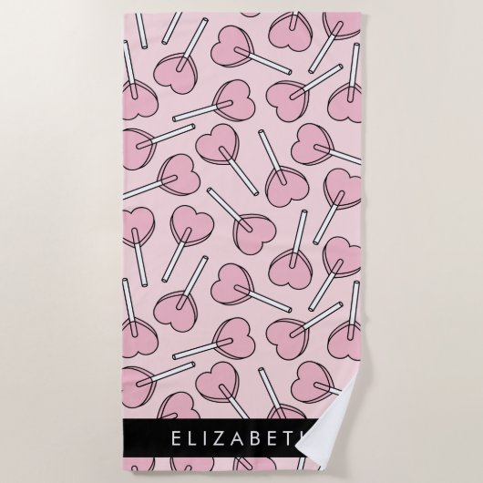 Pink Lollipops, Heart Lollipops, Lolly, Your Name Strandlaken (Voorkant)