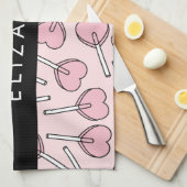 Pink Lollipops, Heart Lollipops, Lolly, Your Name Theedoek (Quarter Fold)