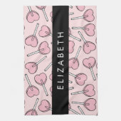 Pink Lollipops, Heart Lollipops, Lolly, Your Name Theedoek (Verticaal)