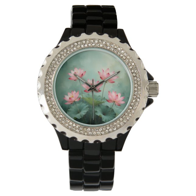 Pink Lotus Artwork  Horloge (Voorkant)