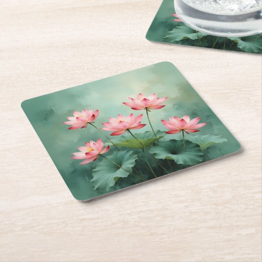 Pink Lotus Artwork Kartonnen Onderzetters (Schuin)