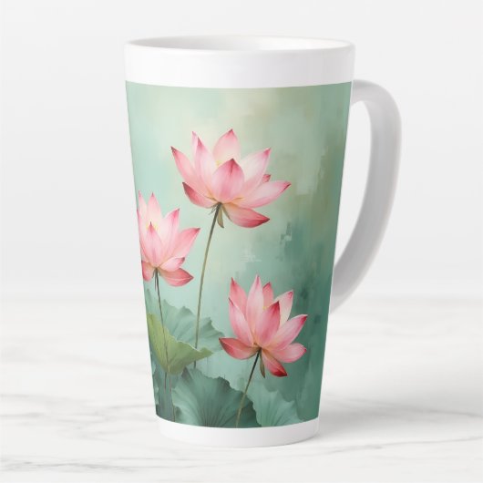 Pink Lotus Artwork Latte Mok (Rechterhoek)