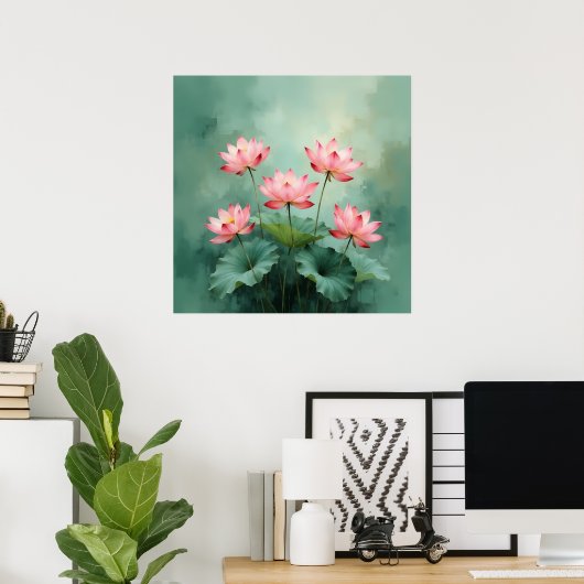 Pink Lotus Artwork  Poster (Thuiskantoor)
