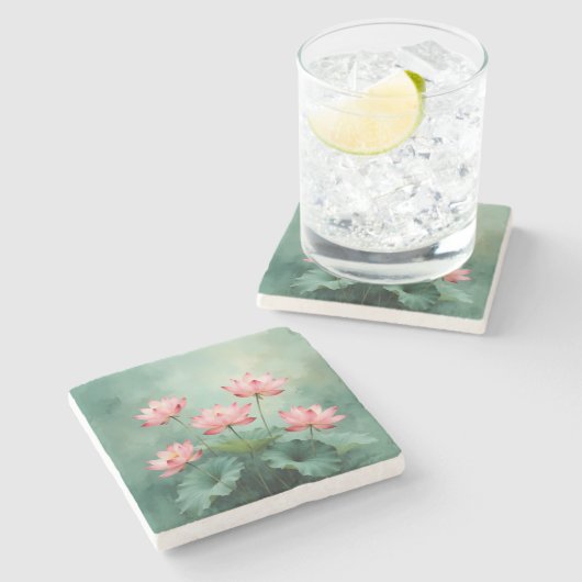 Pink Lotus Artwork  Stenen Onderzetter (Zijkant)