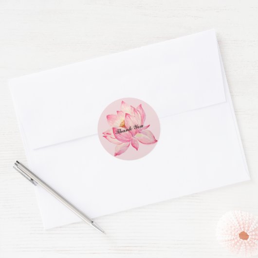 Pink Lotus Bedankt Ronde Sticker (Envelop)