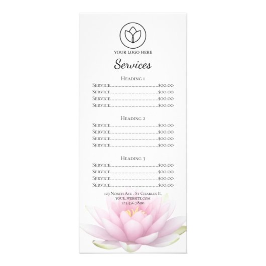 Pink Lotus Flower Spa Salon Service Menu (Voorkant)