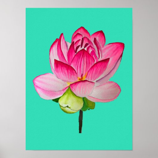 Pink lotus flower watercolor fine art poster (Voorkant)