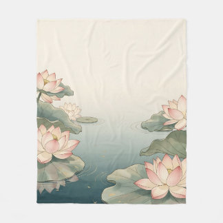 Pink Lotus Flowers Pond Zen Serenity Fleece Deken