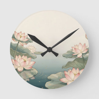 Pink Lotus Flowers Pond Zen Serenity Ronde Klok