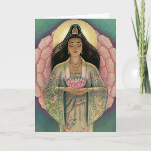"Pink Lotus Heart" Kuan Yin Greeting Card Kaart (Voorkant)