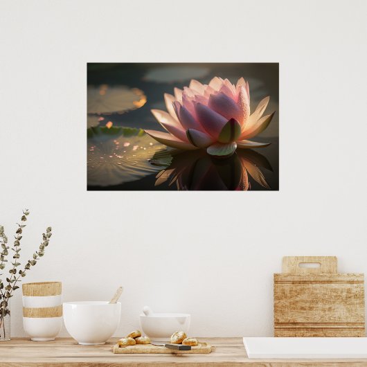 Pink Lotus in het Morning Light Poster (Keuken)