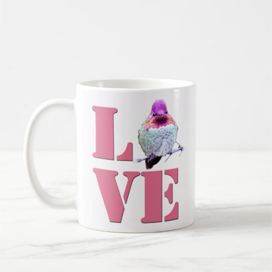 Pink LOVE Anna's Hummingbird Fotokoffie Mok (Links)