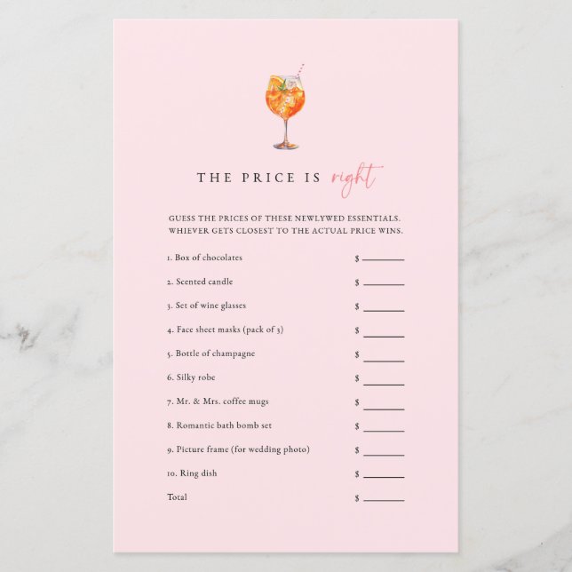 Pink Love at First Spritz The Price Is Right Game (Voorkant)