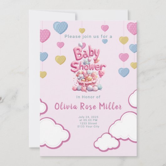 Pink Love Baby shower Uitnodiging (Voorkant)