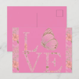 Pink Love Butterfly Floral Briefkaart