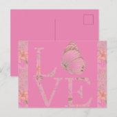 Pink Love Butterfly Floral Briefkaart (Voorkant / Achterkant)