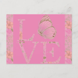 Pink Love Butterfly Floral Briefkaart