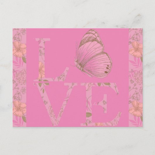 Pink Love Butterfly Floral Briefkaart (Voorkant)
