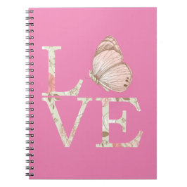 Pink Love Butterfly Floral Notitieboek