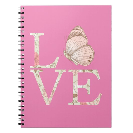 Pink Love Butterfly Floral Notitieboek (Voorkant)