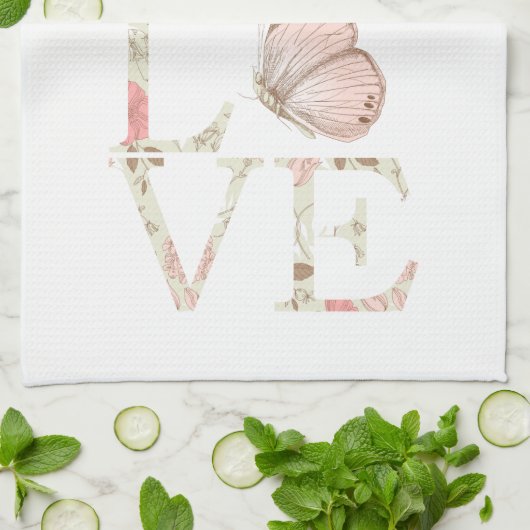 Pink Love Butterfly Floral Theedoek (Gevouwen)