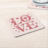 Pink LOVE Flowers Hearts Onderzetter Set (Schuin)