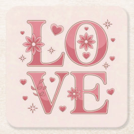 Pink LOVE Flowers Hearts Onderzetter Set