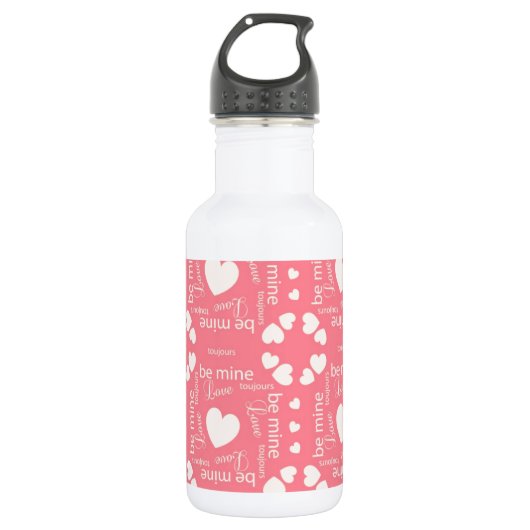 Pink Love Heart Be Mine Waterfles (Voorkant)