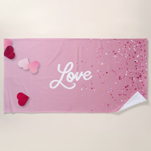 Pink Love Heart Beach Towel Strandlaken (Voorkant)