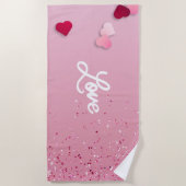 Pink Love Heart Beach Towel Strandlaken (Voorkant)