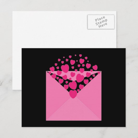Pink Love Heart Envelope Briefkaart (Voorkant / Achterkant)