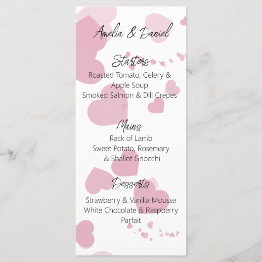 Pink Love Heart Menu Kaart (Voorkant)