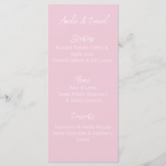 Pink Love Heart Menu Kaart (Voorkant)
