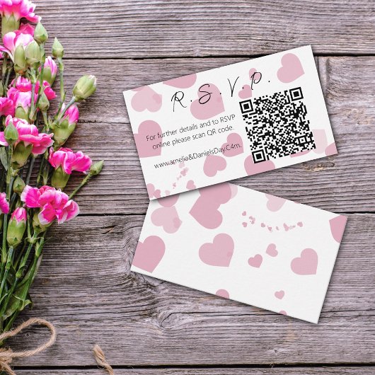 Pink Love Heart Online RSVP Note Kaart Notitiekaartje