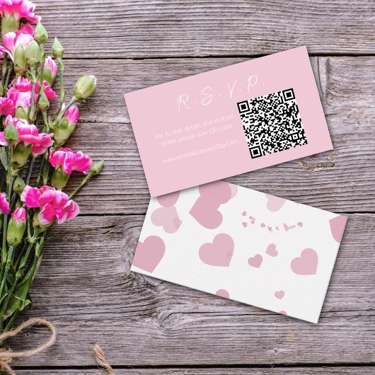 Pink Love Heart Online RSVP Note Kaart Notitiekaartje