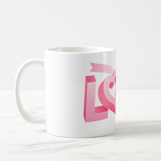Pink Love Heart Ribbon Koffiemok (Links)