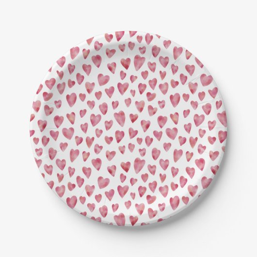 Pink Love Heart Waterverf Pattern Papieren Bordje (Voorkant)