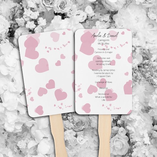 Pink Love Heart Wedding Ceremony Programma Handwaaier