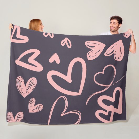 Pink Love Hearts Valentijnsdag Schattige Gezellig Fleece Deken (In situ)