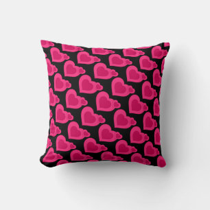 Pink Love Hearts Zwart Sierkussen