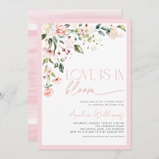 Pink Love is in Bloom Waterverf Bloemen Kaart (Voorkant / Achterkant)