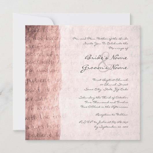 Pink Love is Patient Vintage Wedding Invitation Kaart (Voorkant)
